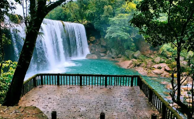 Krang Suri waterfall and its turquoise pool near Jowai, Meghalaya