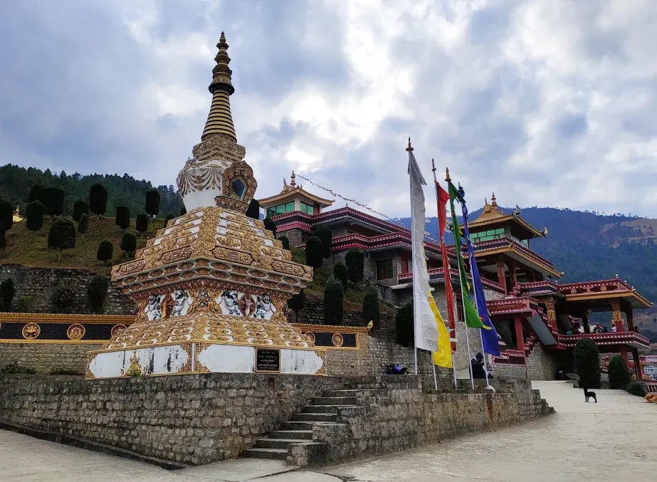 A stupa and monastery at Bomdila on the road to Tawang, Arunachal Pradesh