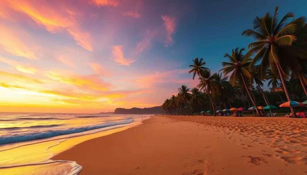 romantic sunset over a sandy beach